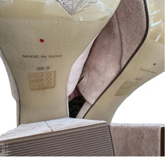 Free People Margo Mules Block Heel Pearl Sand Suede Square 38.5 EU / 8.5 US New - Picture 11 of 12